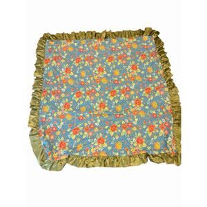 Matilda Jane No Reservations Blue Floral Green Ruffle Trim Blanket Appx 58 x 56”